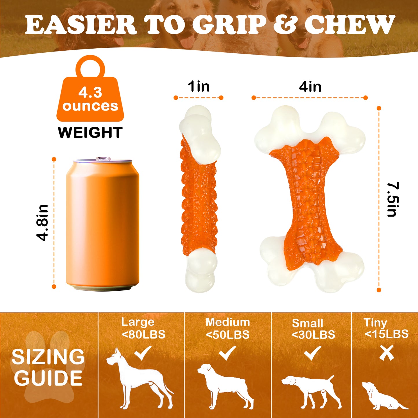 10-Pack Dog Toys for Aggressive Chewers Large Breed, Tough Bones