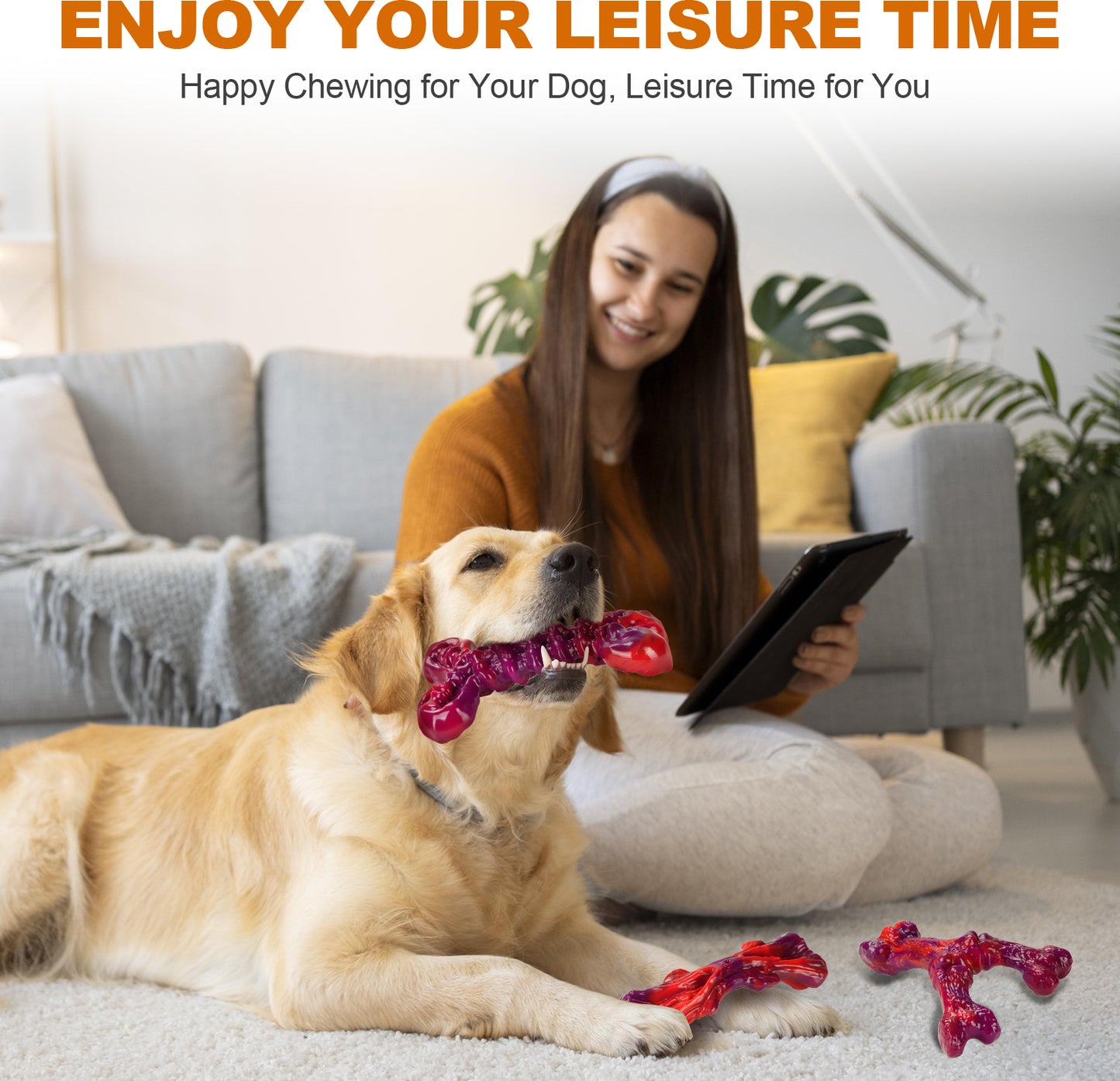 Indestructible Dog Toys for Aggressive Chewers 3-Pack : Beef-Red