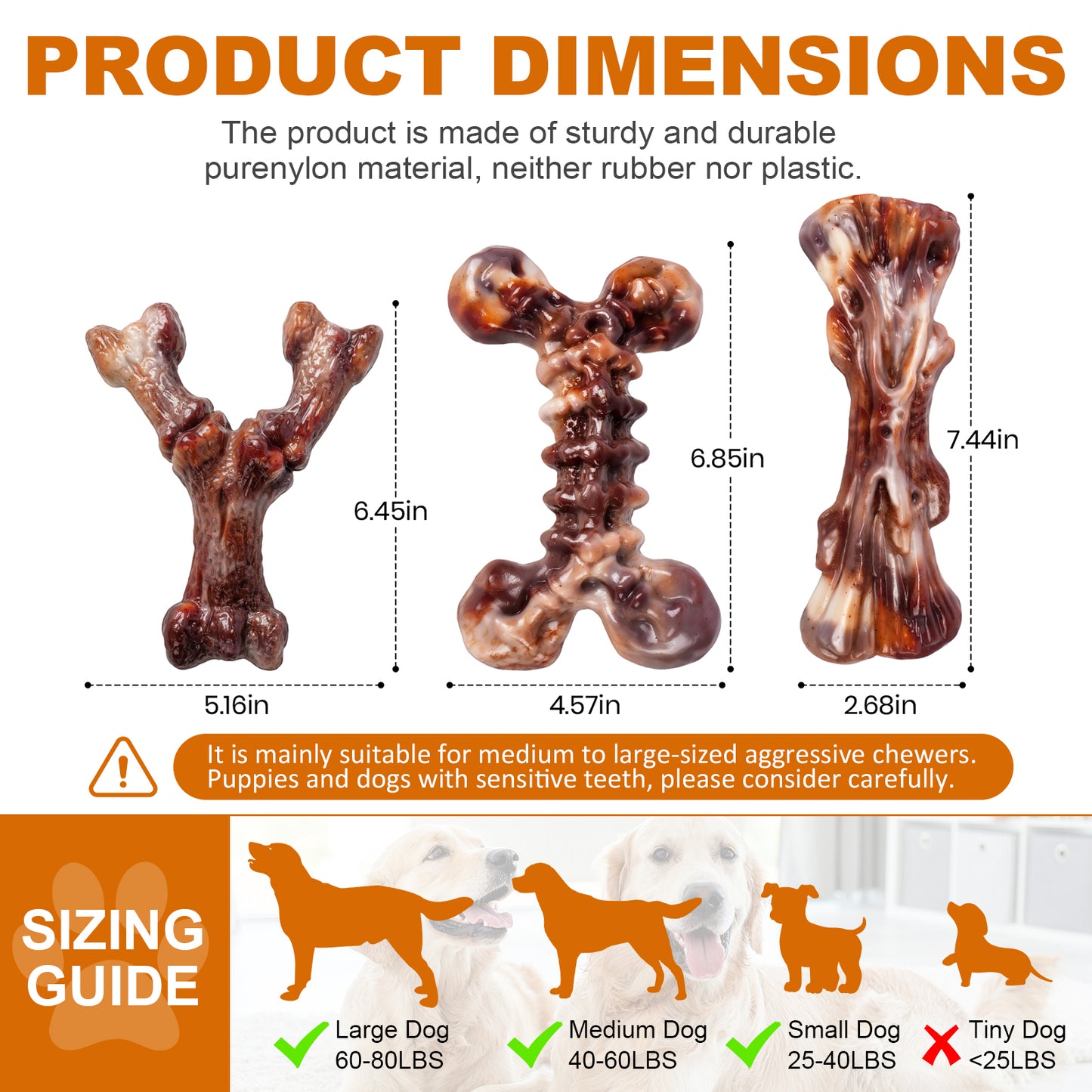 Dog Toys for Aggressive Chewers - 3 Pack Bacon Flavored