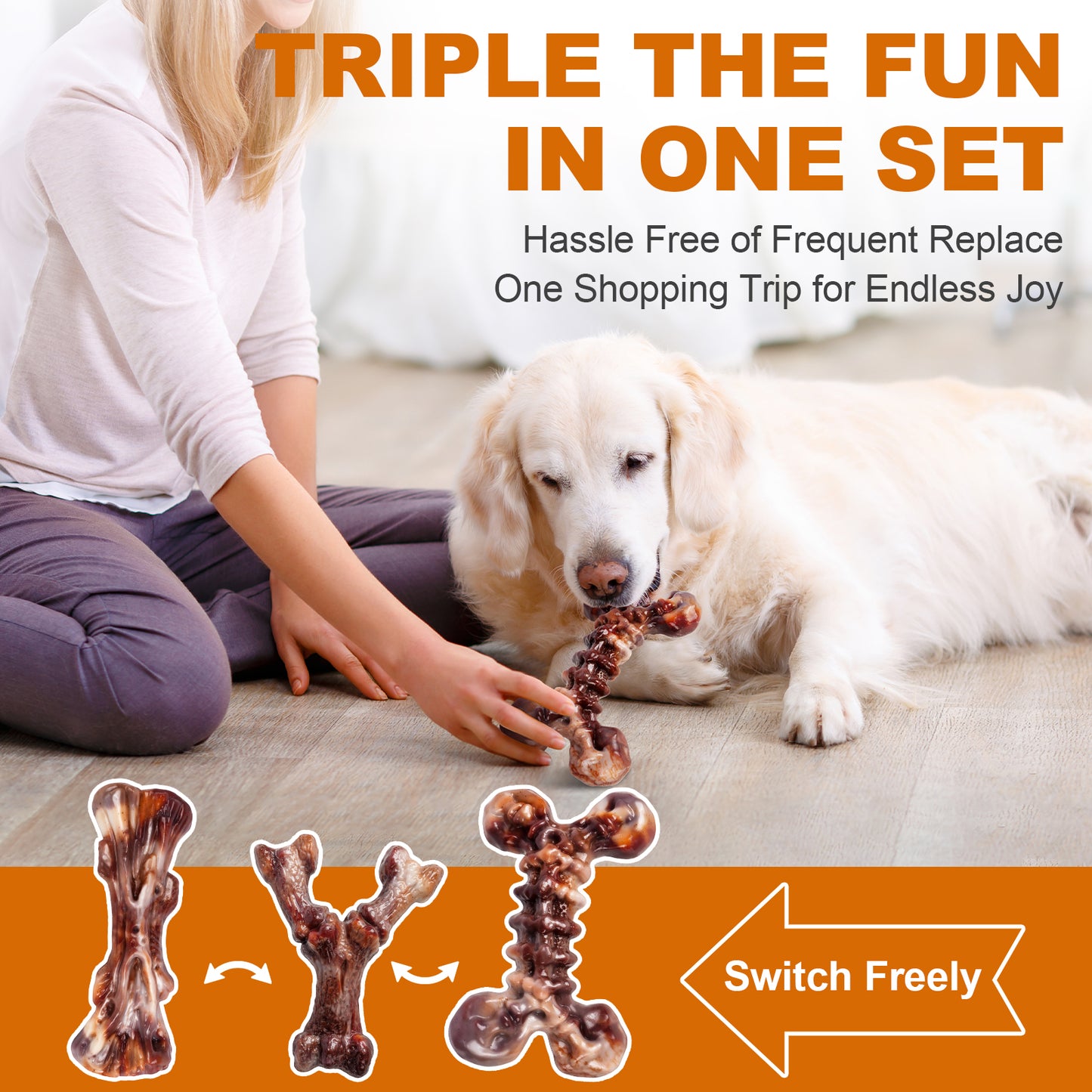 Dog Toys for Aggressive Chewers - 3 Pack Bacon Flavored