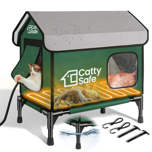 Indestructible Outdoor Heated Cat House for Winter, Insulated Waterproof with Heating Pad (21*14*21 Inch)
