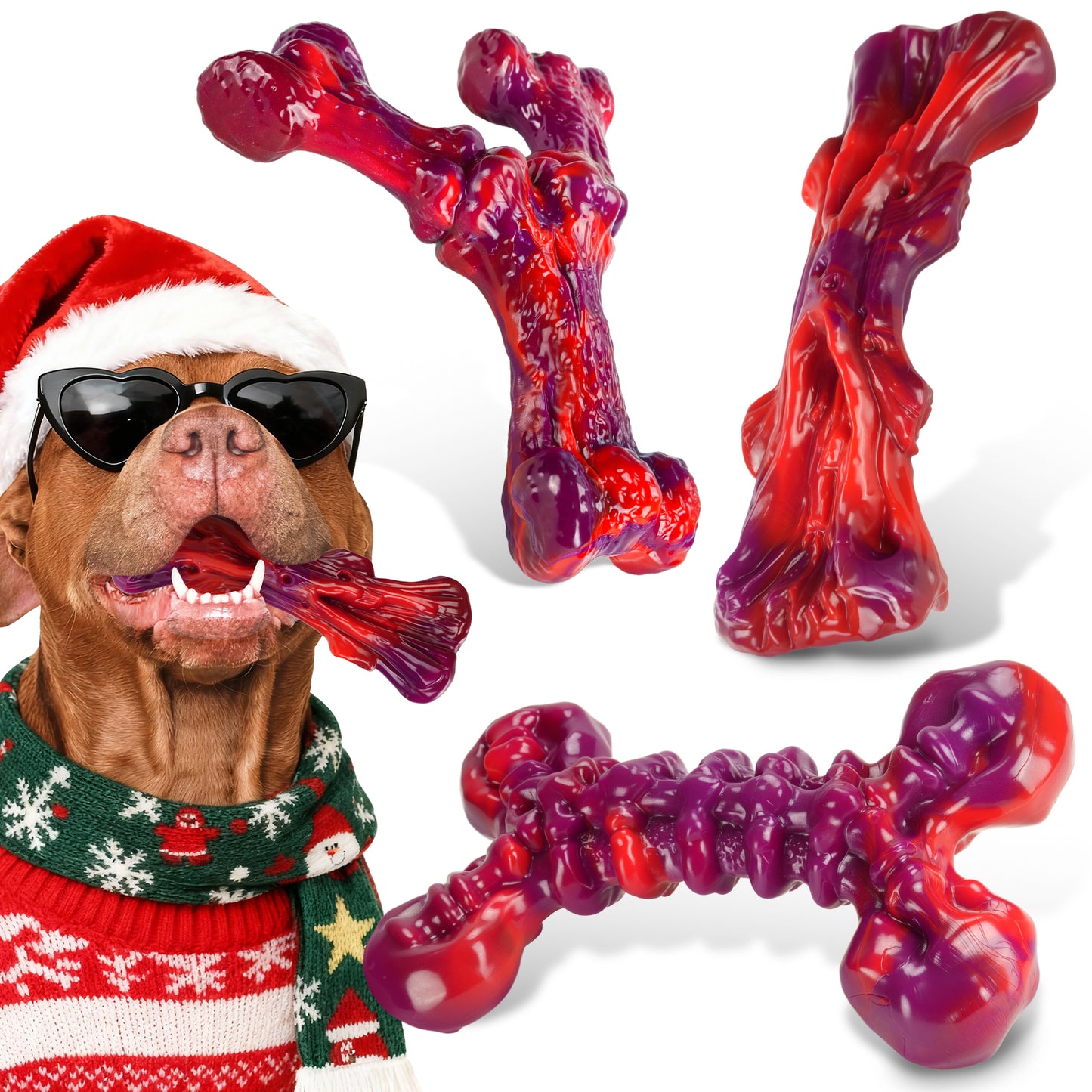 Indestructible Dog Toys for Aggressive Chewers 3-Pack : Beef-Red