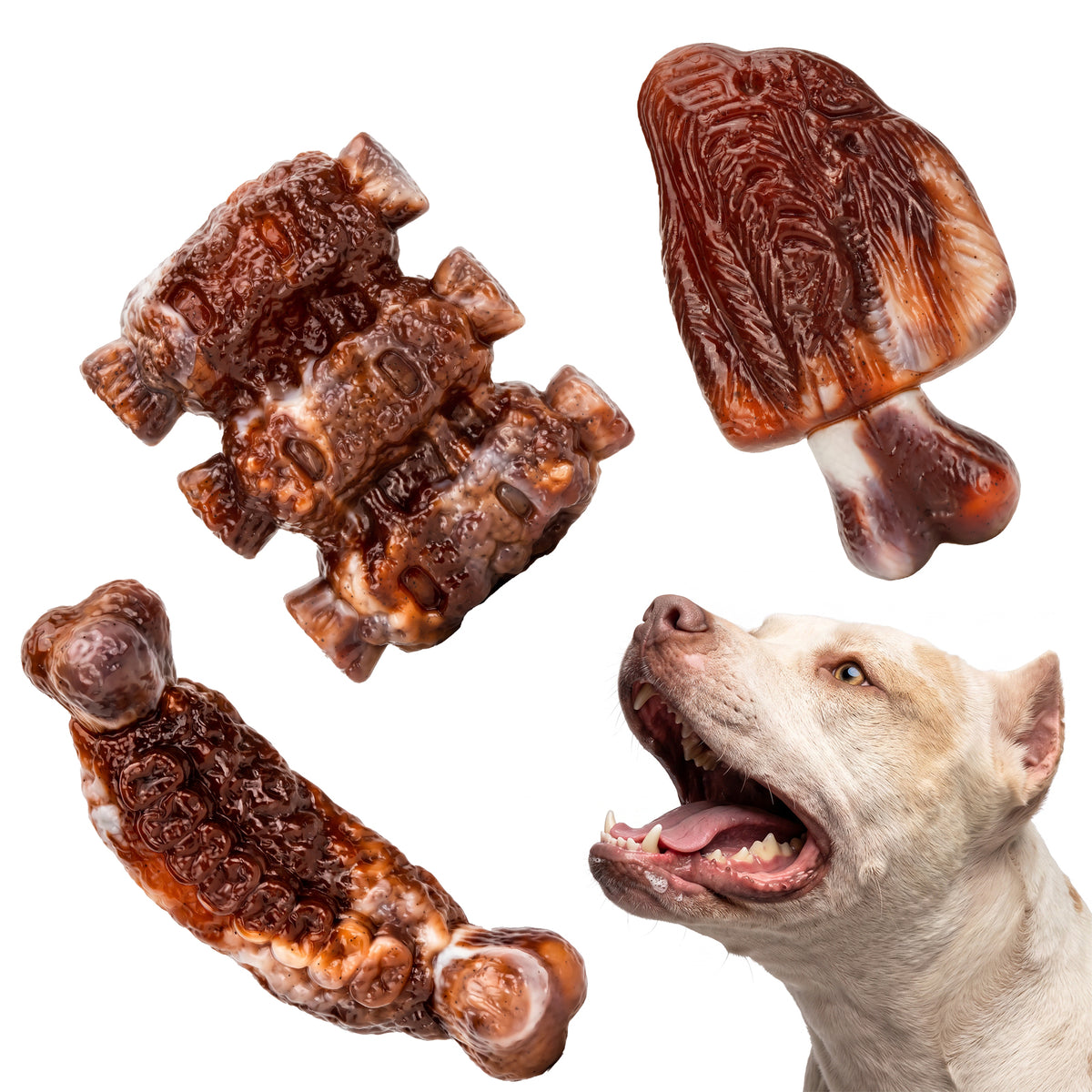 Kseroo 3-Pack Tough Dog Toys for Aggressive Chewers, 25–65 lb Dogs, Brown Bacon Flavored Nylon Dog Toys for Medium/Large Dogs, Long Lasting Dog Chew Toys, Durable Dog Chew Bones, Reduce Destruction