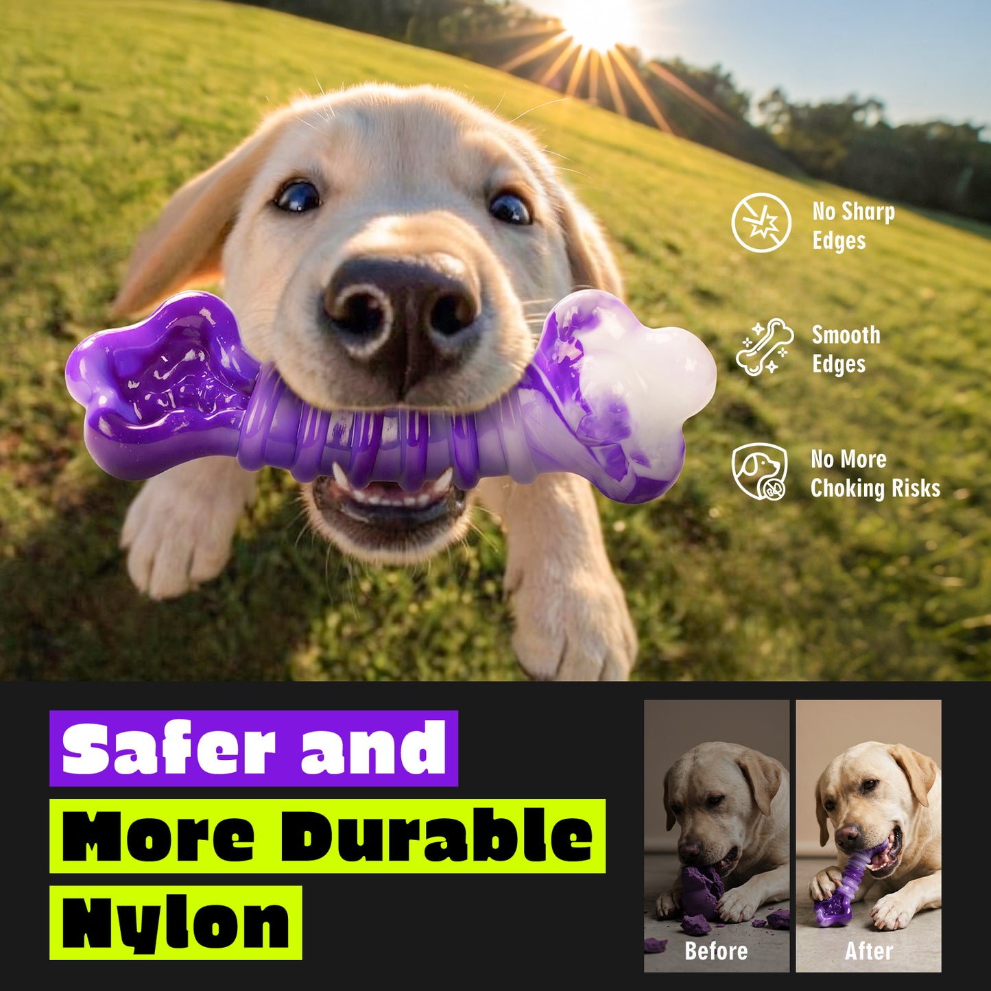 Kseroo 2-Pack Indestructible Dog Toys for Aggressive Chewers: Beef-Flavored Tough Dog Chew Toys, Nylon Large Dog Chew Toys to Keep Them Busy, Dog Chew Bones for 25-70lbs Medium & Large Dogs