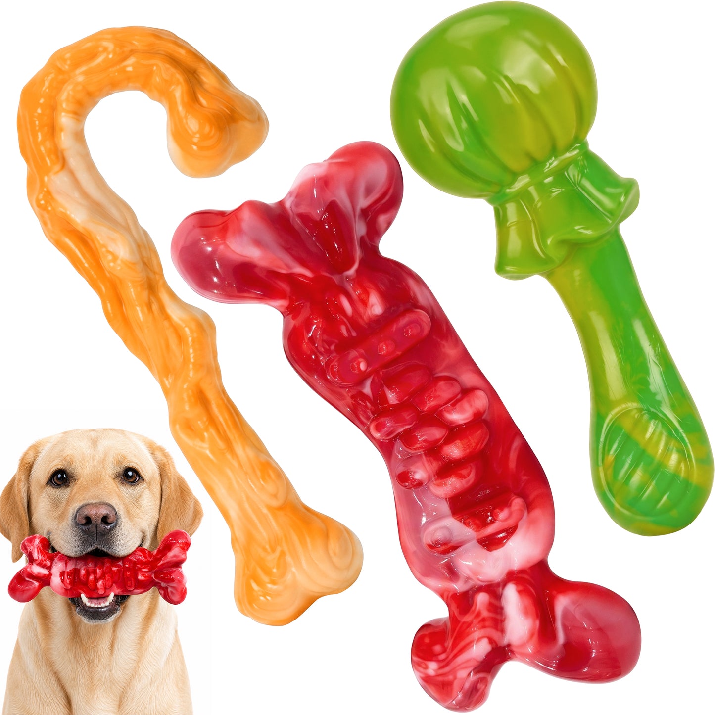 Kseroo 3 Pack Dog Chew Toys for Aggressive Chewers 30-85 lbs,Beef Flavored Tough Dog Toys for Medium & Large Breeds, Durable Hard Nylon Dog Toy, Reduce Boredom, Teeth Cleaning, Dog Bones Long-Lasting