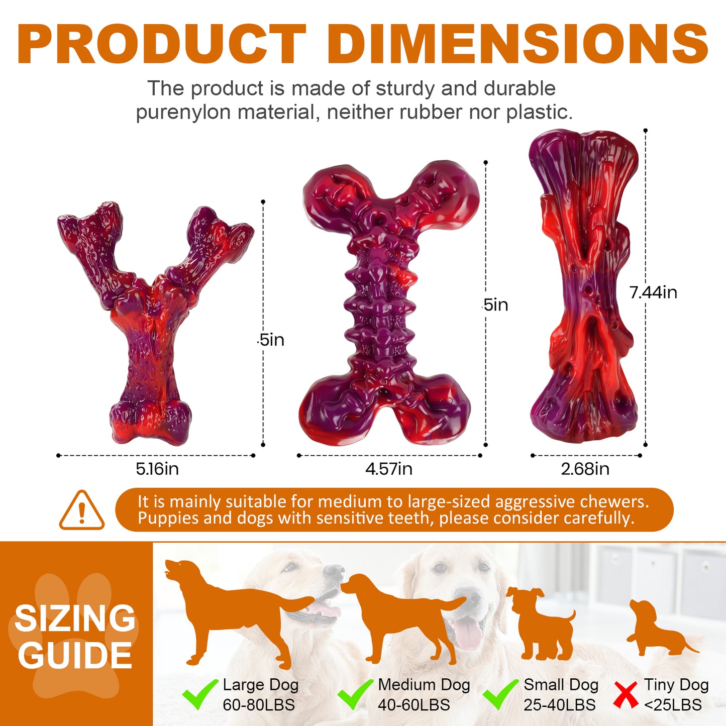 Indestructible Dog Toys for Aggressive Chewers 3-Pack : Beef-Red