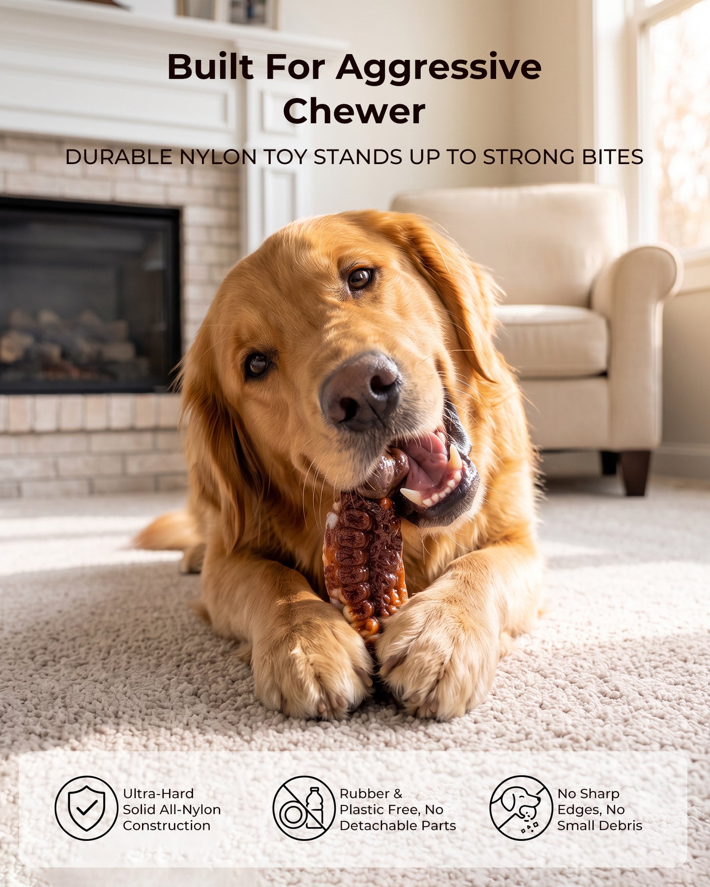 Kseroo 3-Pack Tough Dog Toys for Aggressive Chewers, 25–65 lbs Bacon Flavored Nylon Dog Toys for Medium/Large Dogs, Long Lasting Dog Chew Toys, Durable Dog Chew Bones, Reduce Destruction