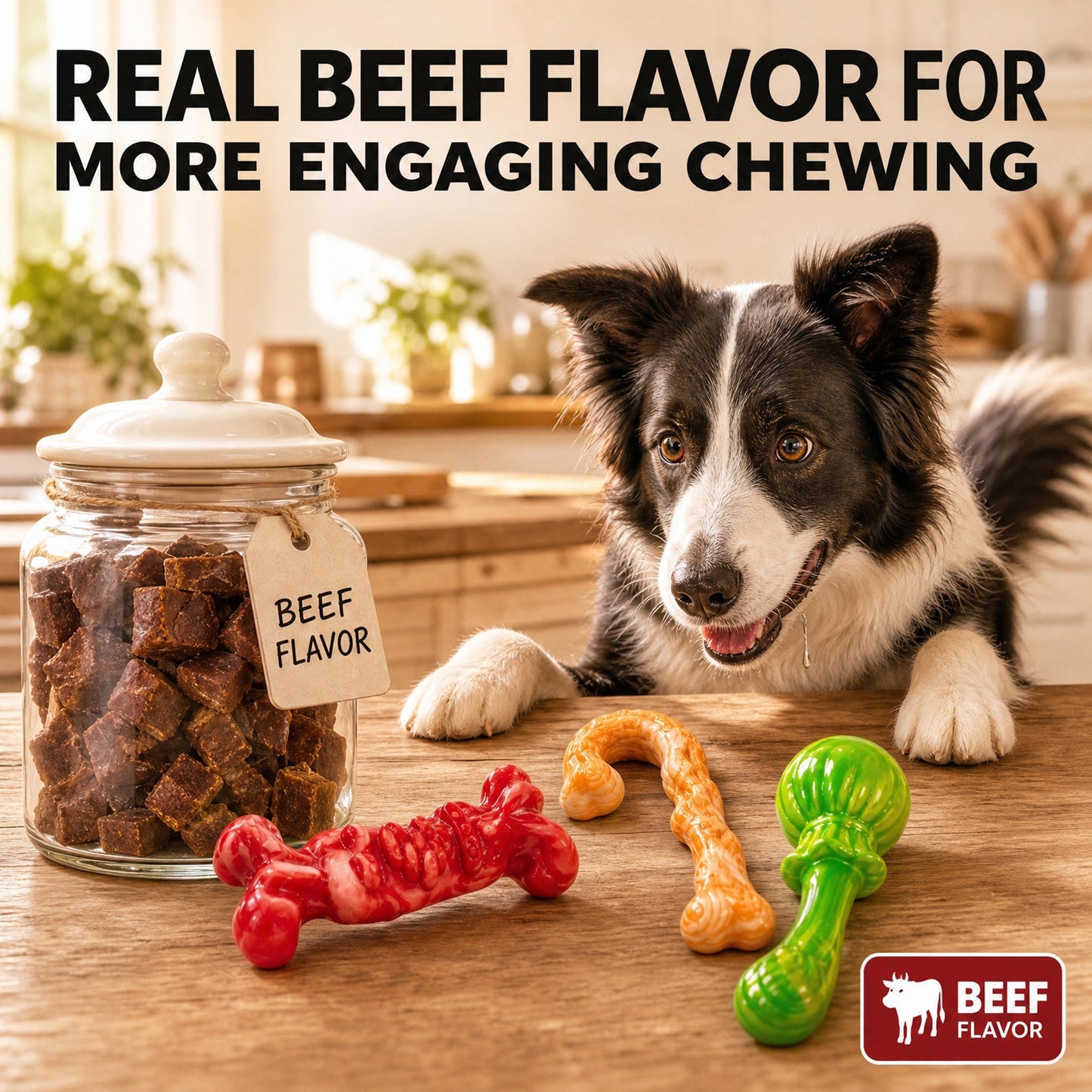 Kseroo 3 Pack Dog Chew Toys for Aggressive Chewers 30-85 lbs,Beef Flavored Tough Dog Toys for Medium & Large Breeds, Durable Hard Nylon Dog Toy, Reduce Boredom, Teeth Cleaning, Dog Bones Long-Lasting