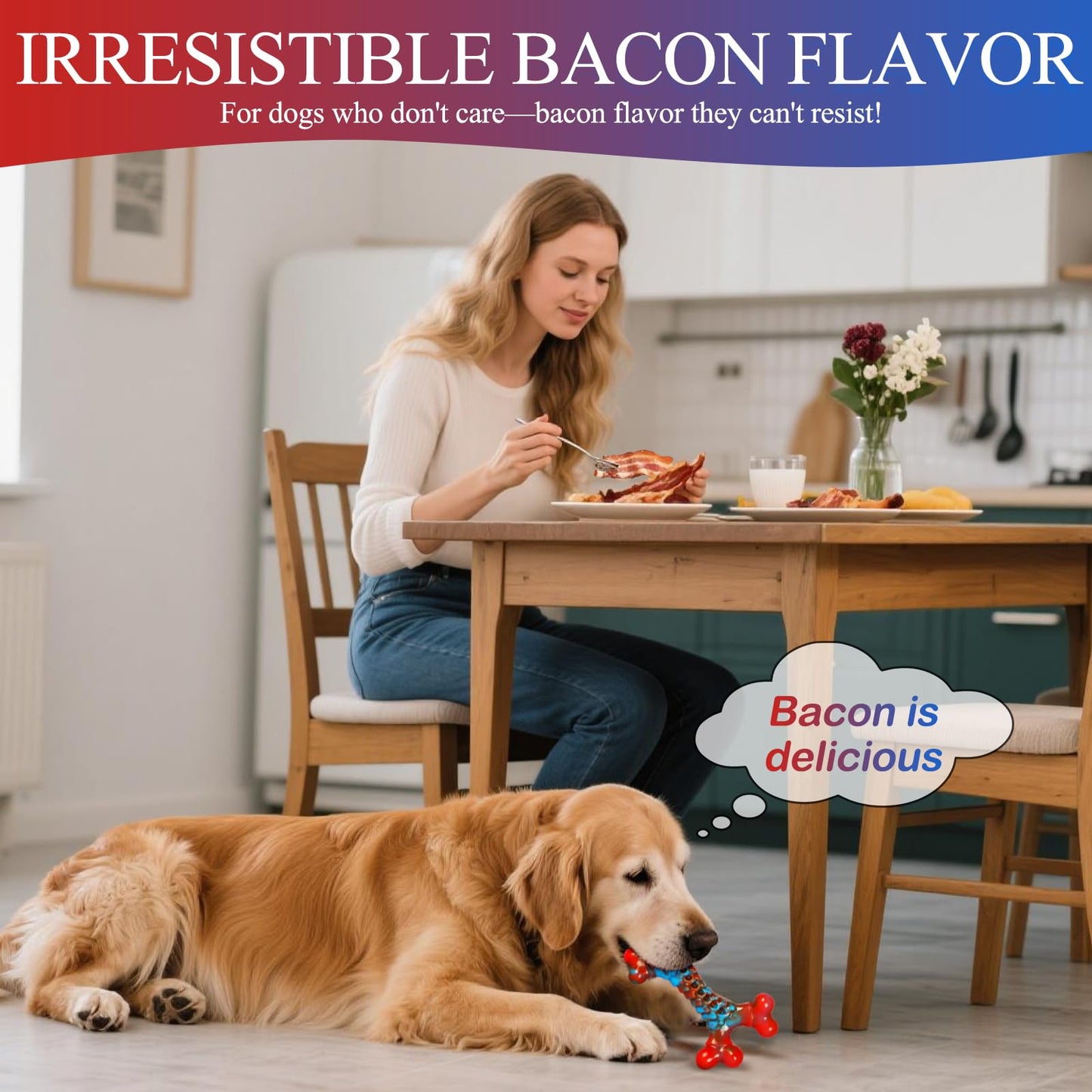 Kseroo Bacon Flavored Nylon Bone Shaped Tough Chew Dog Toy, Red, 1 Count