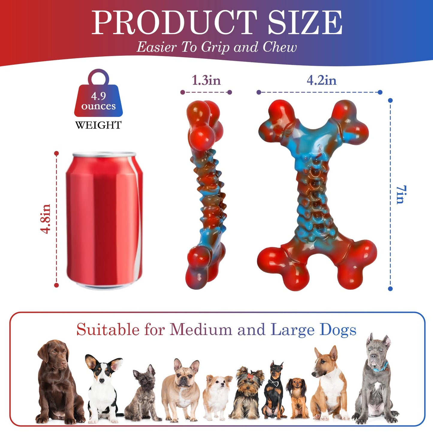 Kseroo Bacon Flavored Nylon Bone Shaped Tough Chew Dog Toy, Red, 1 Count