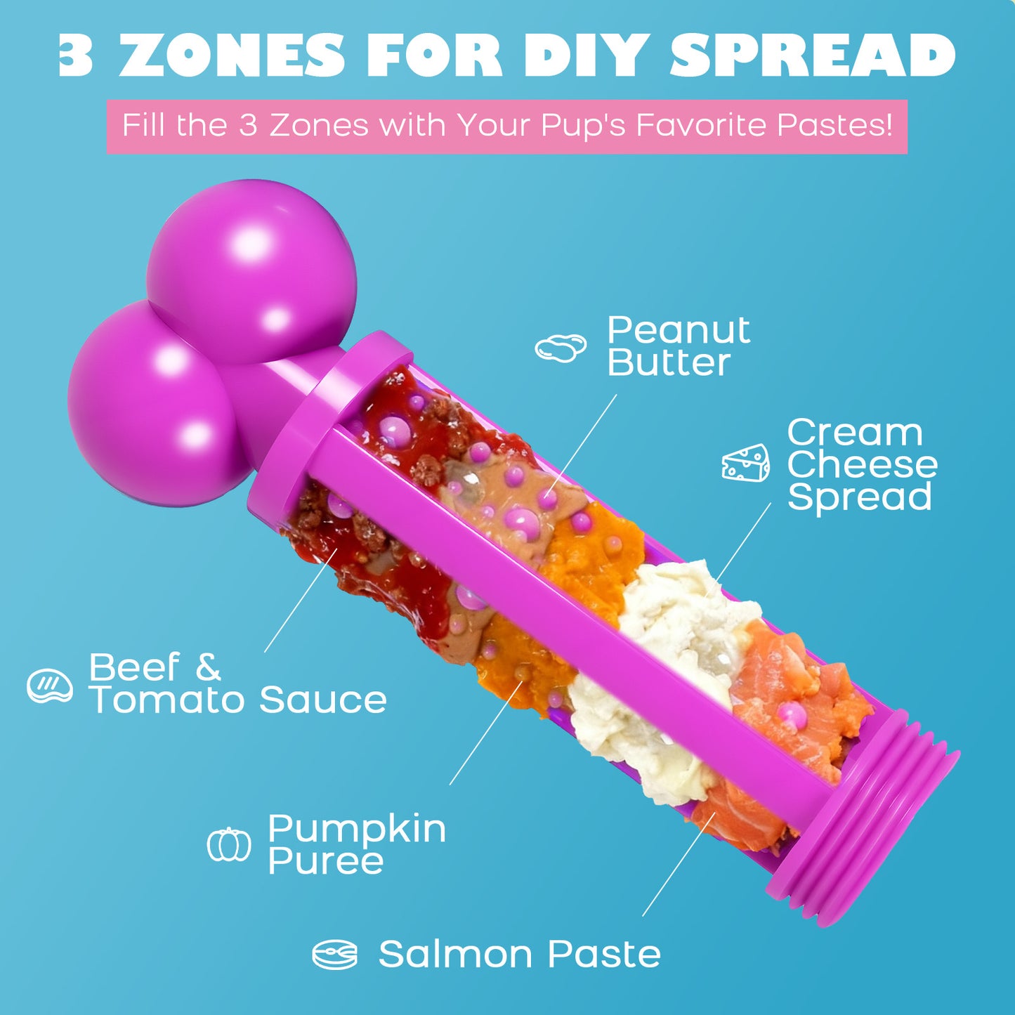 Dog Toys for Aggressive Chewers: Durable Nylon Dog Chew Toy, 3 Refill Zones, Bacon Flavor ：Pink & Blue