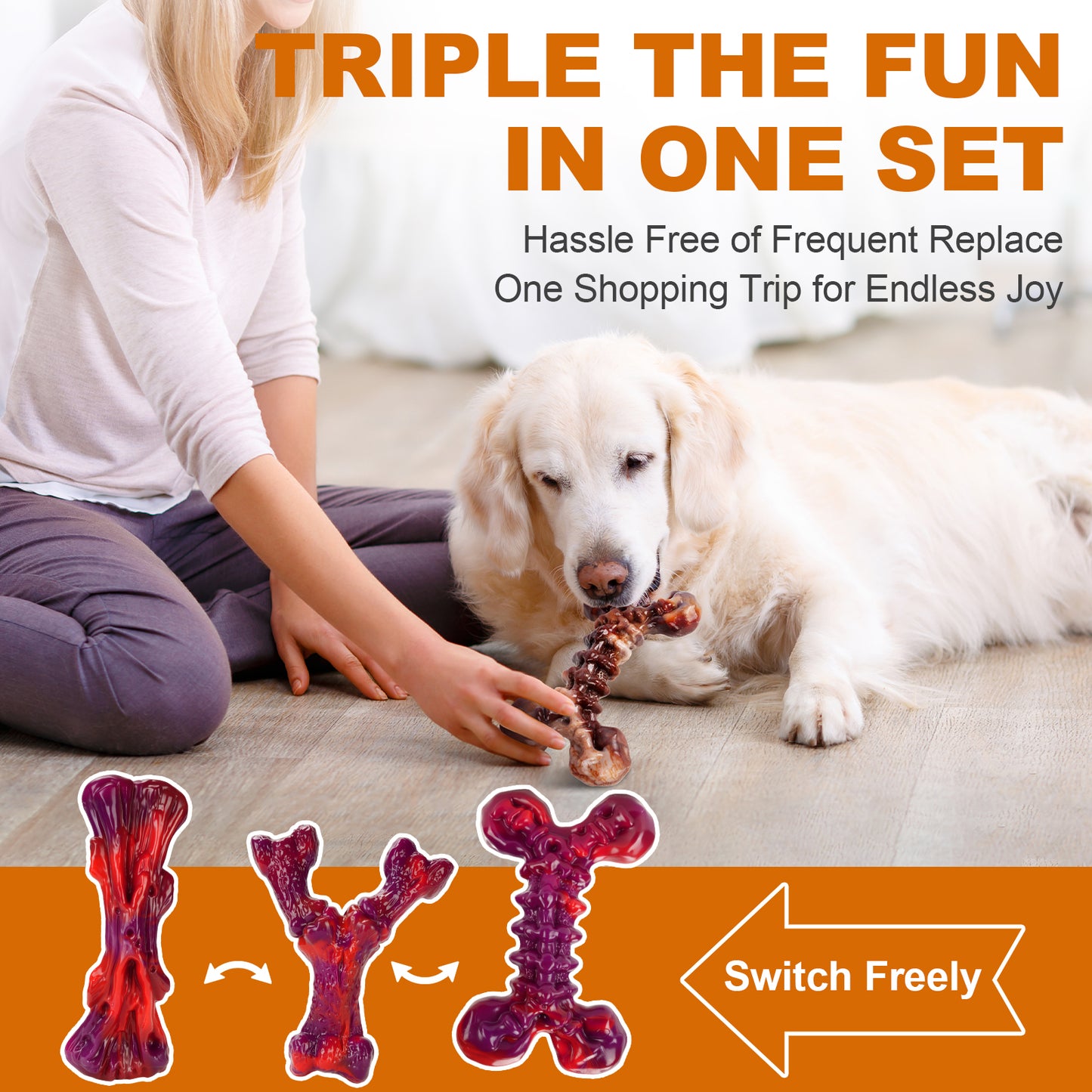 Indestructible Dog Toys for Aggressive Chewers 3-Pack : Beef-Red