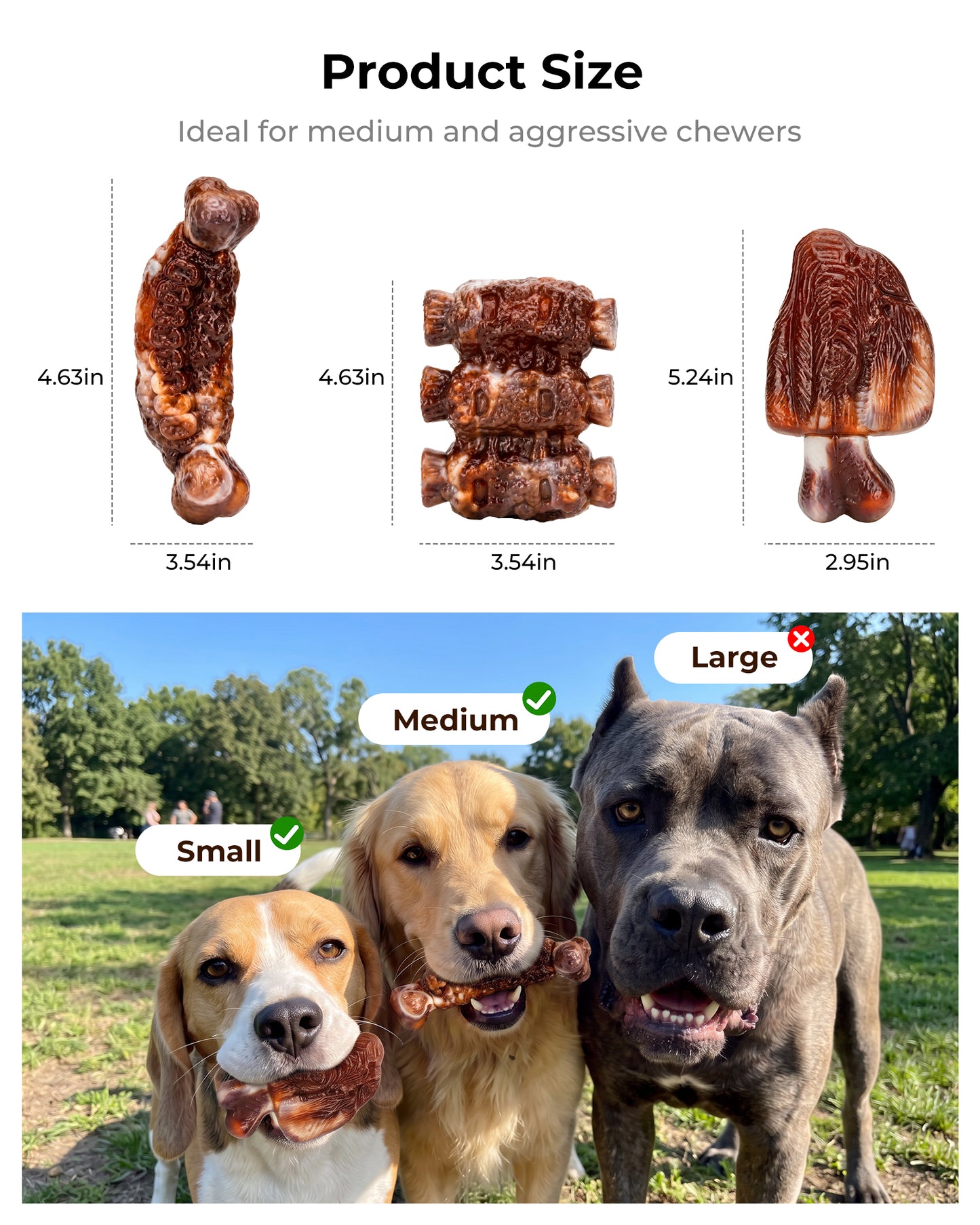 Kseroo 3-Pack Tough Dog Toys for Aggressive Chewers, 25–65 lb Dogs, Brown Bacon Flavored Nylon Dog Toys for Medium/Large Dogs, Long Lasting Dog Chew Toys, Durable Dog Chew Bones, Reduce Destruction