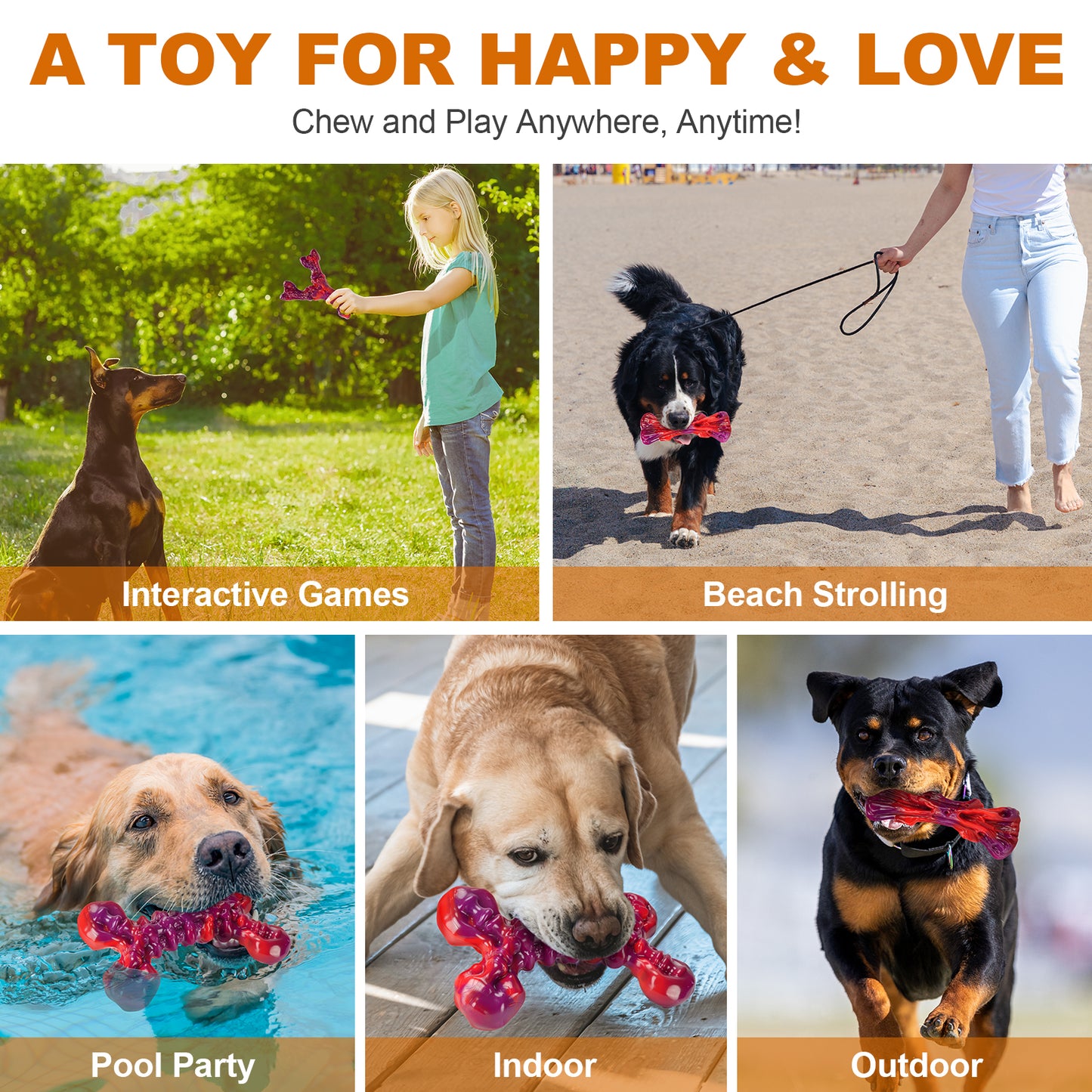 Indestructible Dog Toys for Aggressive Chewers 3-Pack : Beef-Red