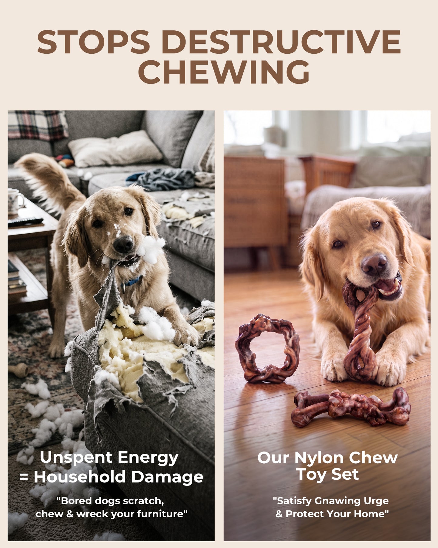 Kseroo 3-Pack Long-Lasting Dog Toys for Aggressive Chewers