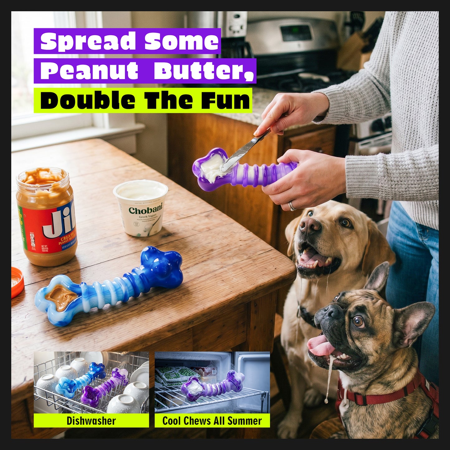 Kseroo 2-Pack Indestructible Dog Toys for Aggressive Chewers: Beef-Flavored Tough Dog Chew Toys, Nylon Large Dog Chew Toys to Keep Them Busy, Dog Chew Bones for 25-70lbs Medium & Large Dogs