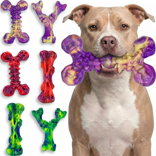 Kseroo 6-Pack Multi-Flavored Tough Dog Chew Toys for Aggressive Chewers Chicken, Beef & Peanut Butter Flavored Ultra-Hard Solid Nylon Chew Bones for Medium & Large Breeds 30-100lbs, Long Lasting-XL