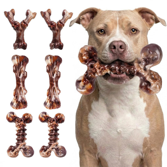 6-Pack Heavy Duty Nylon Dog Chew Toys for Medium Large Dogs – Bacon Flavor, Pure Nylon for Aggressive Chewers, Reduces Boredom, Varied Shapes for 25-90 lbs Breed Sizes