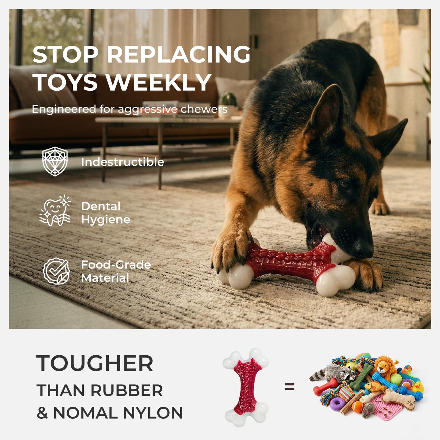 kseroo 6-Pack Dog Toys for Aggressive Chewers, Indestructible Tough Nylon Bone, Teething & Boredom Relief Chew for Large Dogs, Beef Flavor