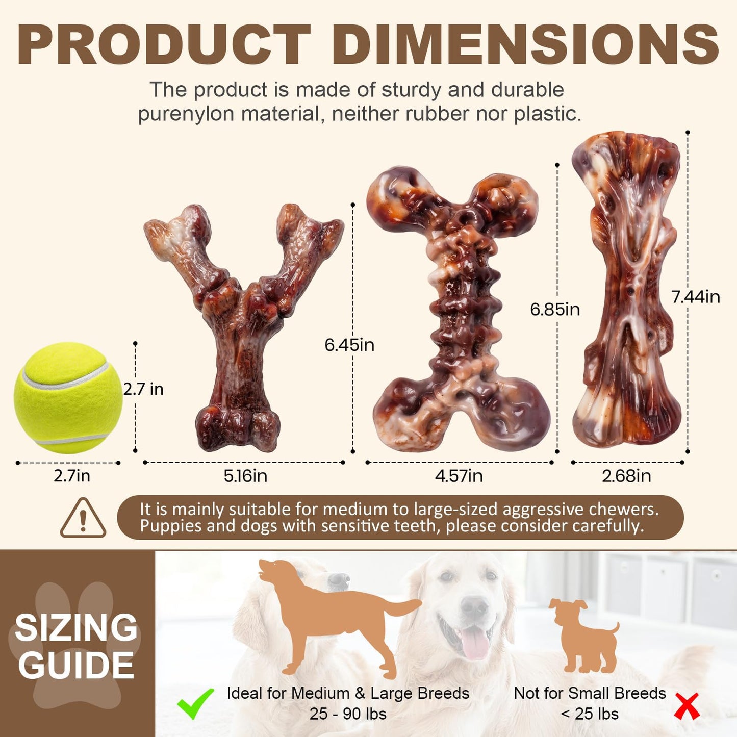 6-Pack Heavy Duty Nylon Dog Chew Toys for Medium Large Dogs – Bacon Flavor, Pure Nylon for Aggressive Chewers, Reduces Boredom, Varied Shapes for 25-90 lbs Breed Sizes