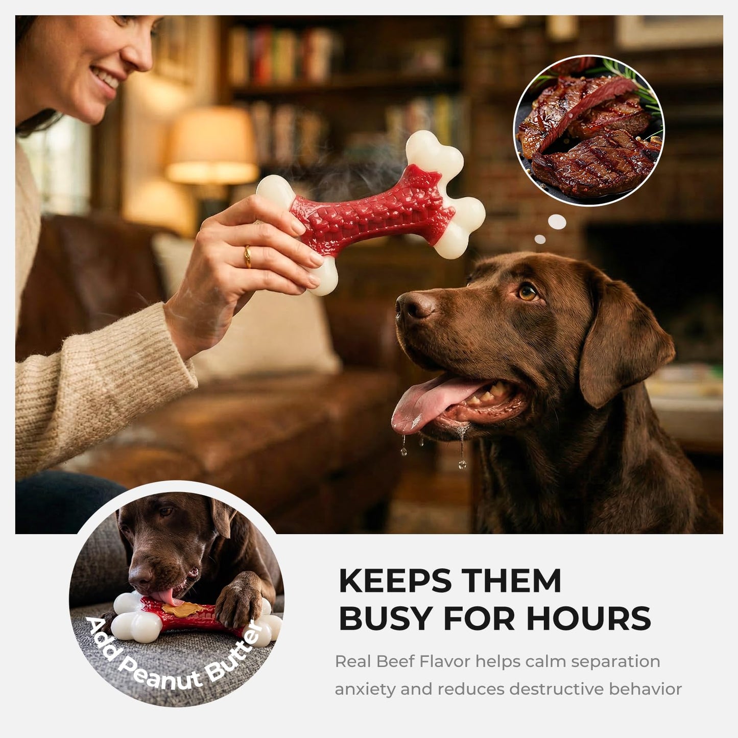 kseroo 6-Pack Dog Toys for Aggressive Chewers, Indestructible Tough Nylon Bone, Teething & Boredom Relief Chew for Large Dogs, Beef Flavor