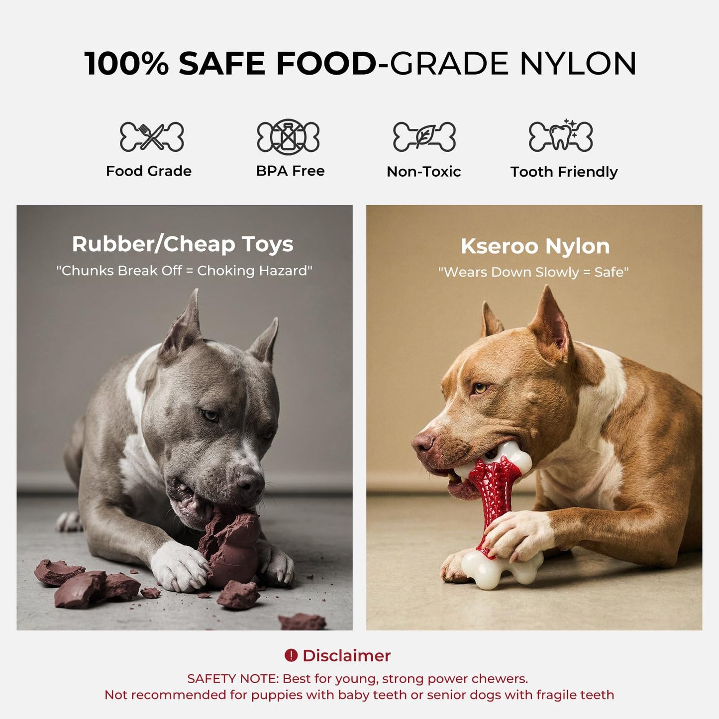 kseroo 6-Pack Dog Toys for Aggressive Chewers, Indestructible Tough Nylon Bone, Teething & Boredom Relief Chew for Large Dogs, Beef Flavor